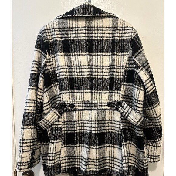 George Womens Pea Coat 2X 18-20 Black White Plaid Double Breasted Single Vent - Picture 3 of 8